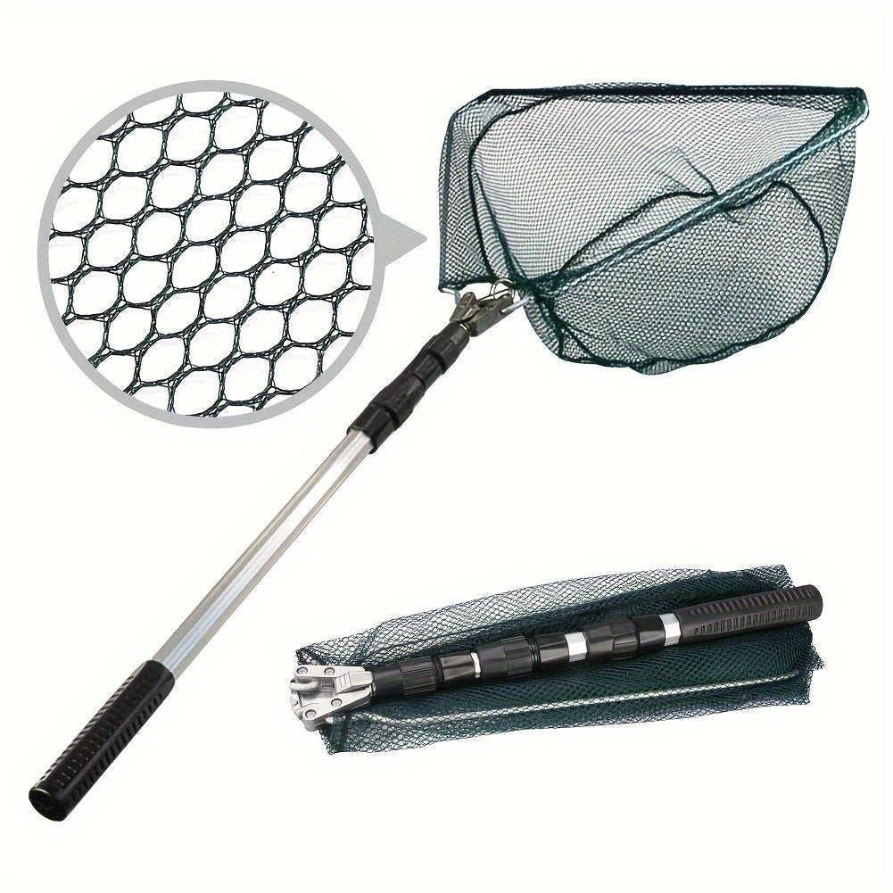 Épuisette de pêche pliable avec manche télescopique en alliage d'aluminium – 3 tailles 86 cm, 110 cm, 130 cm, filet métallique escamotable pour poissons, crabes, écrevisses et crevettes, équipement de pêche portable