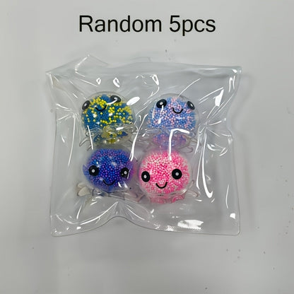 Squishy Stress Balls Octopus Shape 3 or 5 Pack Bead Filled Sensory Fidget Squeeze Toys for Kids Adults Anxiety Relief Colorful Transparent Party Favors Stocking Stuffers Halloween Christmas Gifts