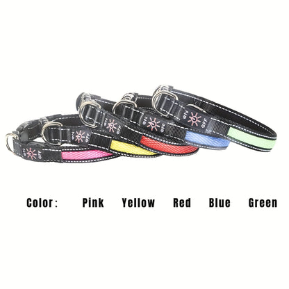 Collier pour chien à LED rechargeable par USB en maille souple – Collier de sécurité lumineux réglable pour chiens de petite, moyenne et grande taille, 5 couleurs bleu vert rose rouge jaune, tailles XS à XL pour les promenades nocturnes