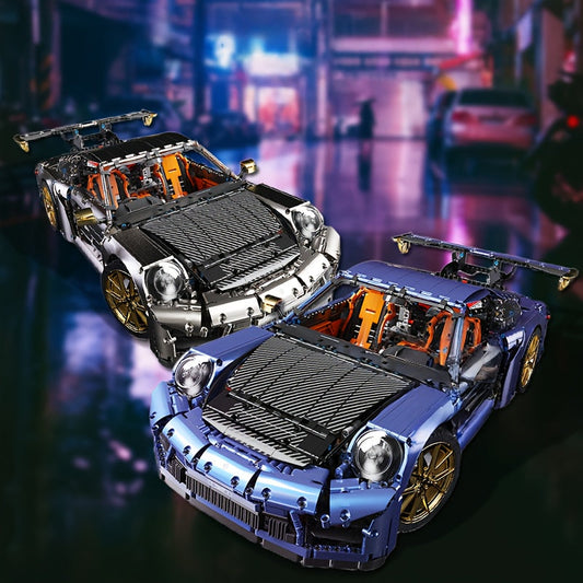 Modèle de construction de supercar à assembler – Puzzle complexe, kit de voiture statique, jouet d'ingénierie de précision pour adultes et adolescents, modèle d'exposition, bleu et gris