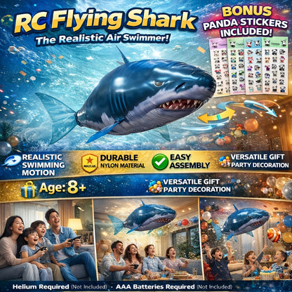 Jouet ballon gonflable requin volant télécommandé, poisson planeur flottant dans les airs, 145 cm, intérieur extérieur, cadeau d'anniversaire, Noël, Halloween pour enfants et adolescents, requin bleu ou poisson-clown orange