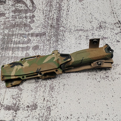 Couteau à lame fixe pour extérieur – Lame droite en acier inoxydable, manche antidérapant, étui type K, couteau EDC pour chasse, pêche, camping, survie, camouflage, outil de terrain polyvalent pour hommes