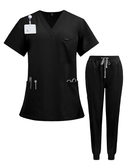 Ensemble d'uniformes médicaux unisexes pour infirmiers, médecins, personnel vétérinaire et dentaire - Vêtements de travail professionnels pour bloc opératoire en tissu extensible confortable - Disponible du S au XXL en 7 couleurs