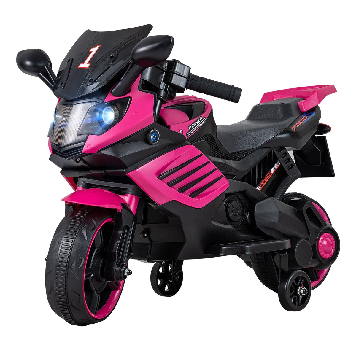 Moto électrique pour enfants 6V avec roues stabilisatrices amovibles, phares LED, musique, roues antidérapantes, selle confortable, cadeau pour garçons et filles de 3 ans et plus, rose