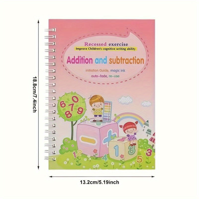 Lot de 4 cahiers d'exercices de calligraphie magiques réutilisables avec stylo et 8 recharges, cahiers d'entraînement à l'écriture pour enfants, kit d'écriture à l'eau réutilisable, cadeau de Noël pour enfants