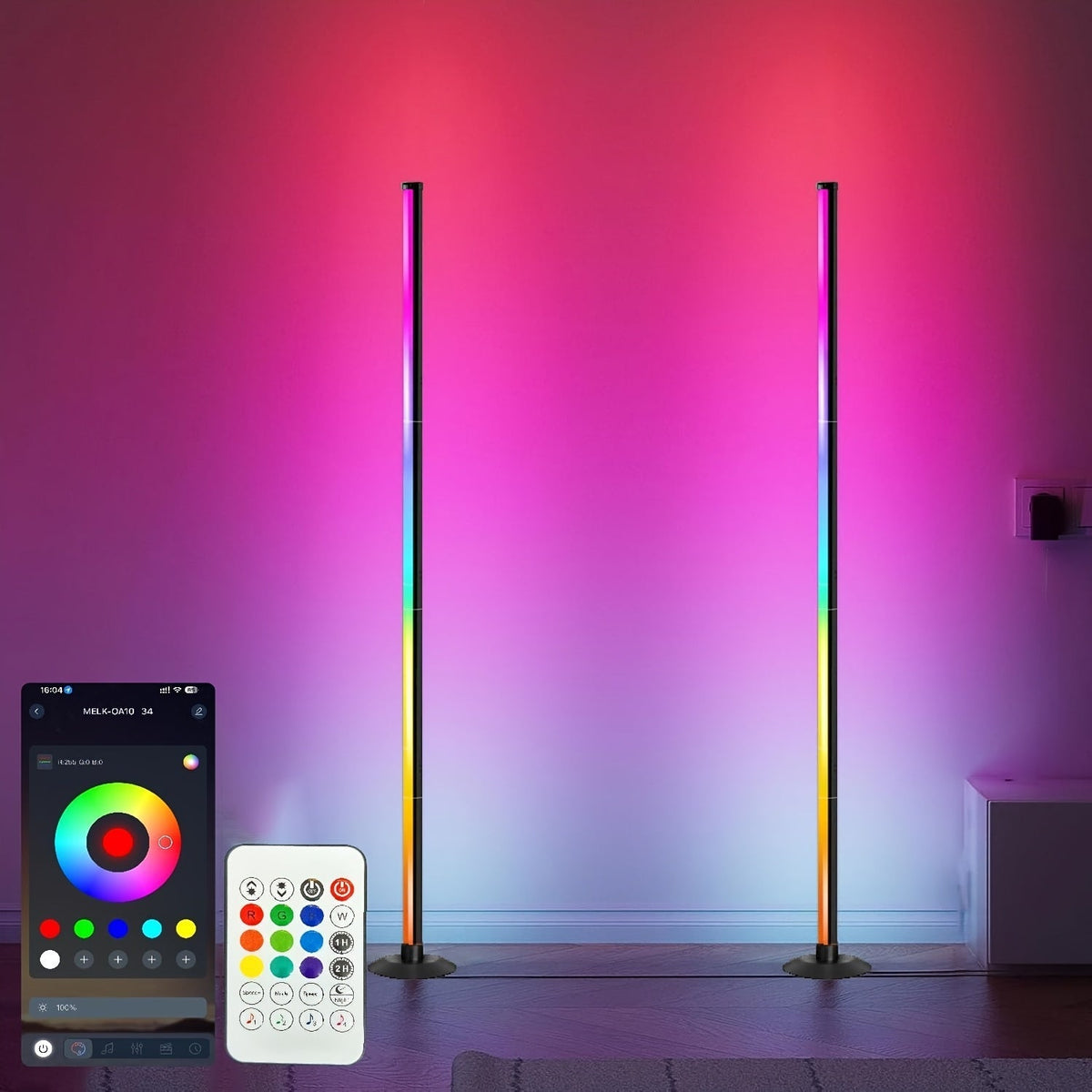 Lampadaire LED intelligent RGBIC avec application et télécommande, éclairage d'ambiance à changement de couleur pour salon, chambre, salle de jeux, bureau, décoration intérieure, cadeau d'anniversaire ou de Noël
