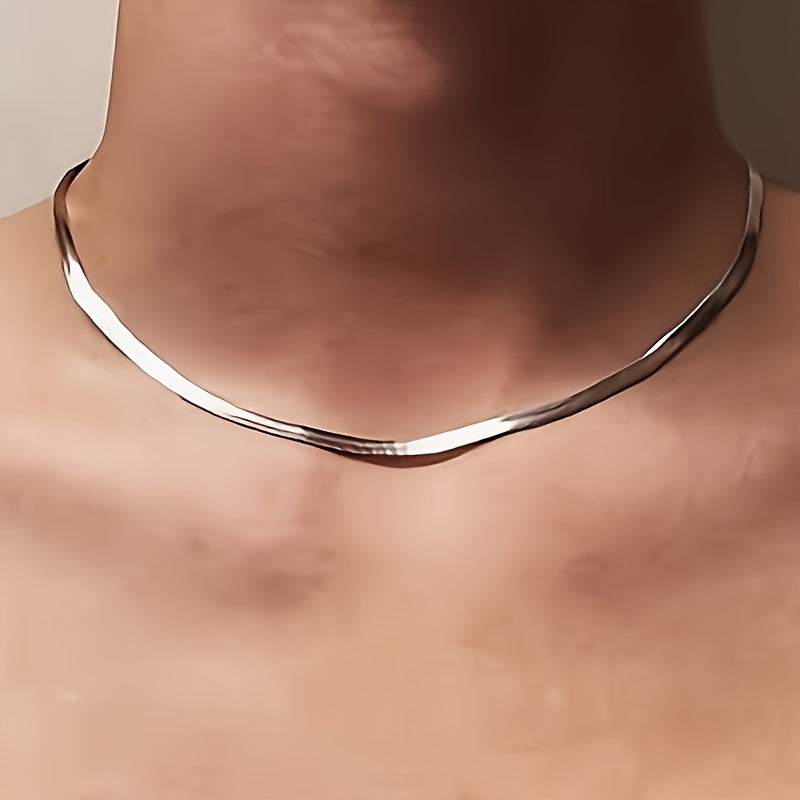 Collier chaîne serpent plat en argent sterling S925 unisexe – Collier artisanal hypoallergénique, longueurs de 18 à 22 pouces, style superposable, cadeau idéal pour elle ou lui