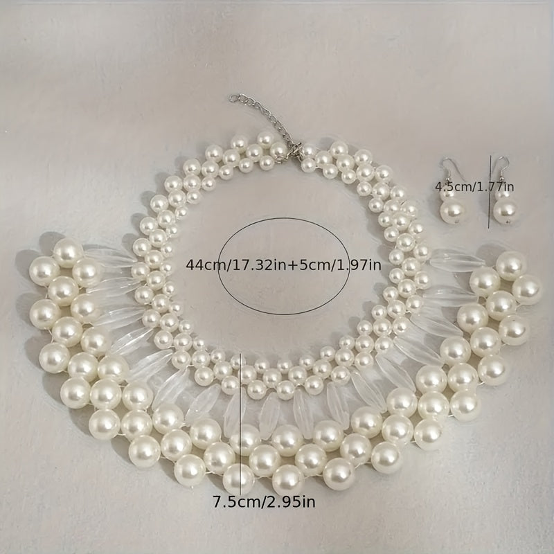 Parure collier et boucles d'oreilles bohème à pampilles en fausses perles, bijoux de mariée faits main multi-rangs, accessoires de mariage élégants perlés, cadeau pour elle