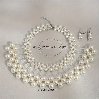 Parure collier et boucles d'oreilles bohème à pampilles en fausses perles, bijoux de mariée faits main multi-rangs, accessoires de mariage élégants perlés, cadeau pour elle