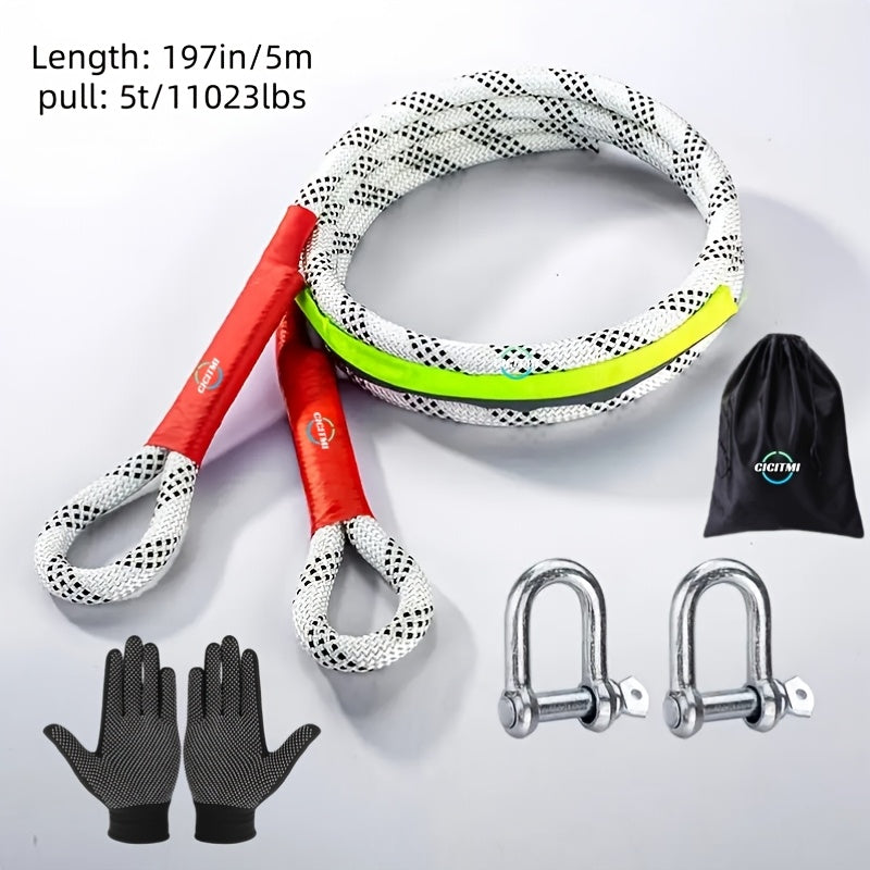 Kit de sangle de remorquage robuste 16 pieds – Crochets en U en acier, sangle de dépannage tout-terrain pour SUV, 4 capacités au choix : 6613 / 11023 / 22046 / 39683 LBS
