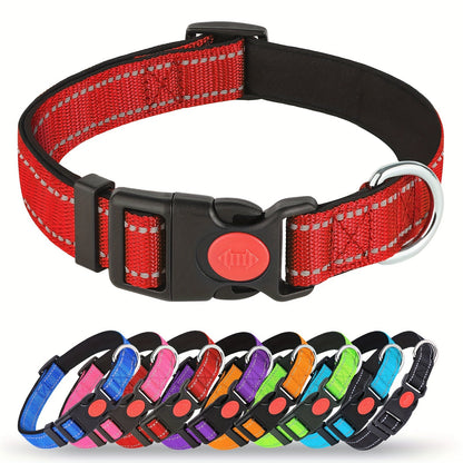 Collier pour chien réfléchissant avec boucle de sécurité verrouillable - Collier pour animal en nylon respirant, rembourré en néoprène doux et réglable pour chiens de petite, moyenne et grande taille, collier de sécurité haute visibilité nocturne