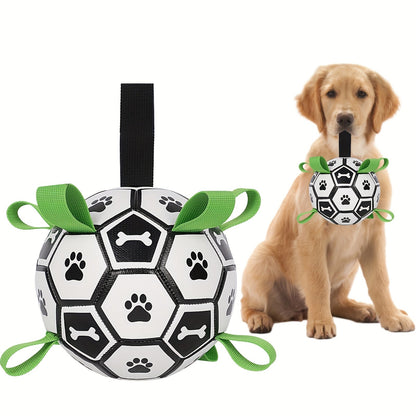 Jouet pour chien en forme de ballon de football avec sangles – Jouet durable pour jeux de traction et jeux d'eau pour chiens de petite et moyenne taille, inclut un embout de gonflage, cadeau idéal pour les chiots à Noël et pour les anniversaires