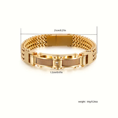 Bracelet de motard hip-hop pour homme en acier inoxydable, style punk rock, avec fermoir magnétique et pierres synthétiques, bijou pour soirée en boîte de nuit ou mariage