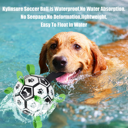 Jouet pour chien en forme de ballon de football avec sangles – Jouet durable pour jeux de traction et jeux d'eau pour chiens de petite et moyenne taille, inclut un embout de gonflage, cadeau idéal pour les chiots à Noël et pour les anniversaires