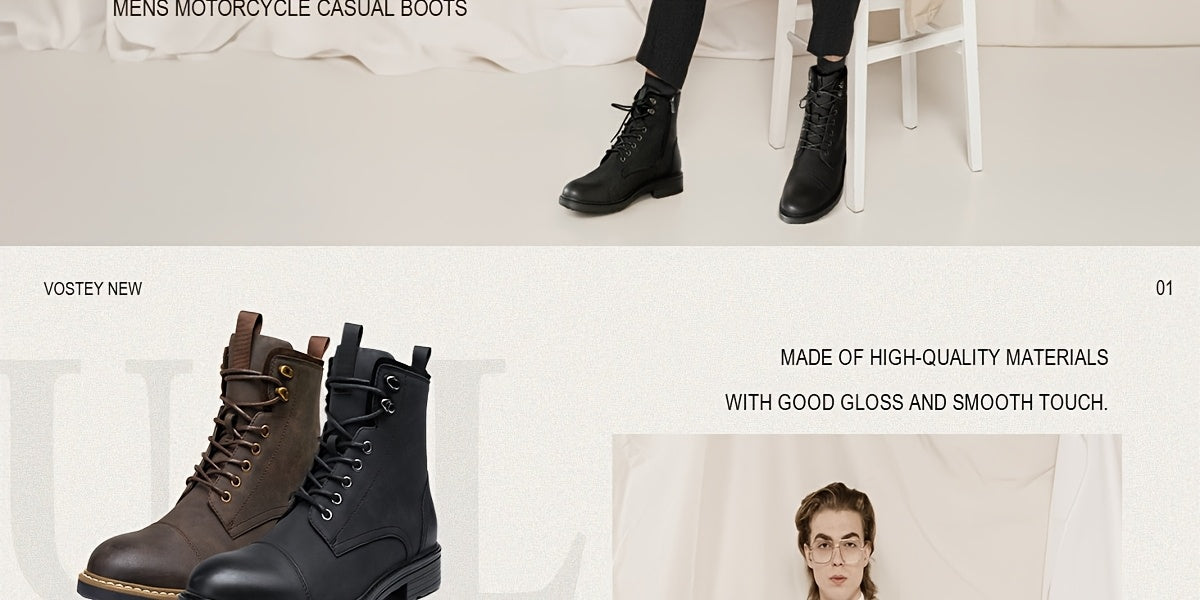 Bottes Chukka de moto pour homme – Bottines de ville en cuir véritable à lacets et fermeture éclair avec semelle antidérapante, bout renforcé, semelle intérieure rembourrée respirante, noir et marron | Velora