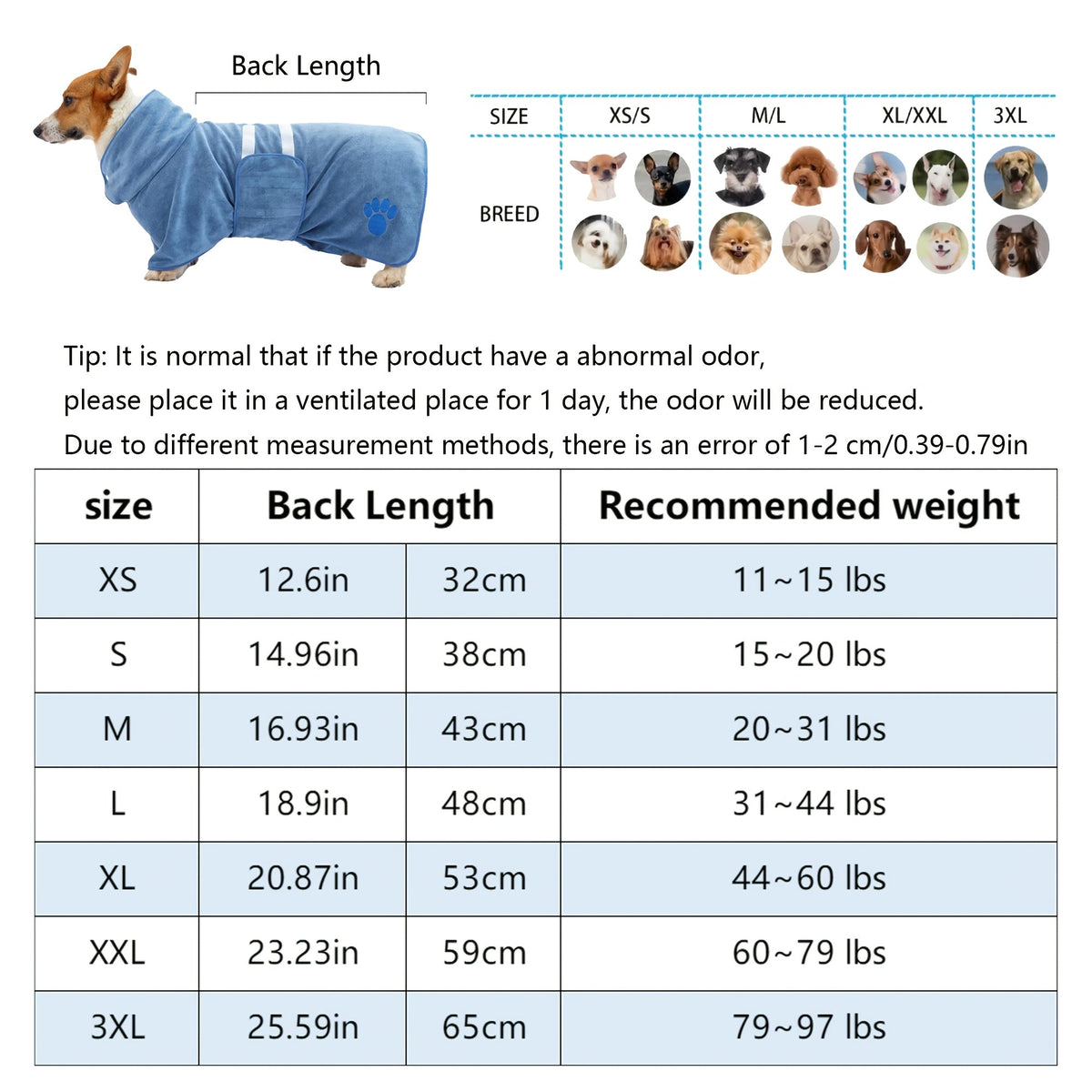 Peignoir de bain à séchage rapide pour chiens et chats – Manteau en microfibre absorbante avec détail brodé, peignoir de séchage mains libres pour chiens moyens et grands après le bain, la baignade ou la pluie