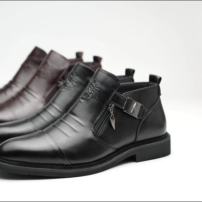 Bottines Chelsea pour homme en cuir gaufré – Style habillé décontracté à enfiler, noir et marron, pointures larges US 8-13,5, semelle confortable antidérapante, parfaites pour le travail, le bureau et le quotidien