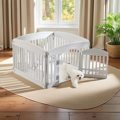 Parc pour chiens pliable à 4 ou 6 panneaux avec fond antidérapant, enclos portable pour chiots, intérieur et extérieur, avec porte à verrouillage de sécurité pour chiens de taille moyenne – Noir et blanc