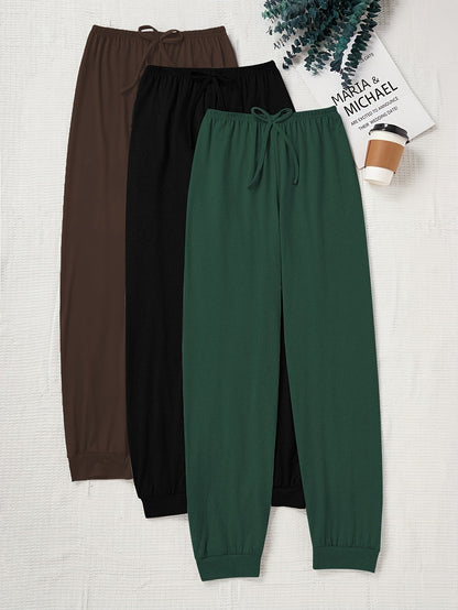 Pantalon décontracté à cordon pour femme, coupe ample, taille élastique, couleur unie, pantalon de détente pour la maison, automne, tricot confortable, polyester, XS S M L XL XXL