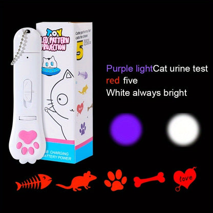Stylo projecteur interactif pour chat rechargeable par USB - Jouet projecteur à motifs rotatifs, pointeur LED avec lampe torche blanche, jouet interactif pour chat