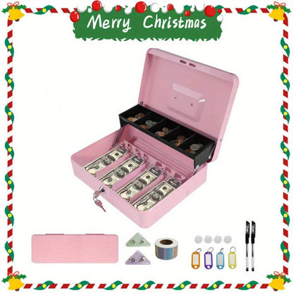 Grande caisse verrouillable avec plateau à monnaie – Coffre de sécurité en métal avec 6 accessoires pour caisse enregistreuse, maison, bureau et entreprise, 6 couleurs, options de verrouillage à clé et à combinaison
