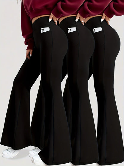 Lot de 3 leggings de yoga taille haute pour femme – Pantalon évasé bootcut ultra-doux avec poches et gainant, S-XXL, pour le sport, le Pilates ou au quotidien