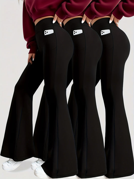 Women's High Waisted Yoga Leggings 3 Pack – Buttery Soft Tummy Control Bootcut Flare Pants with Pockets, S-XXL, Gym Pilates Workout Everyday Wear
