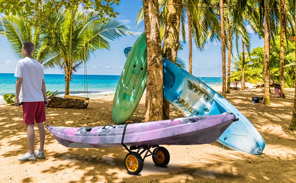 Chariot de transport pour kayak pliable Bonnlo en alliage d'aluminium moulé avec roues pleines de 10 po – Convient aux canoës, planches à pagaie, bateaux à fond plat, tapis flottants et embarcations
