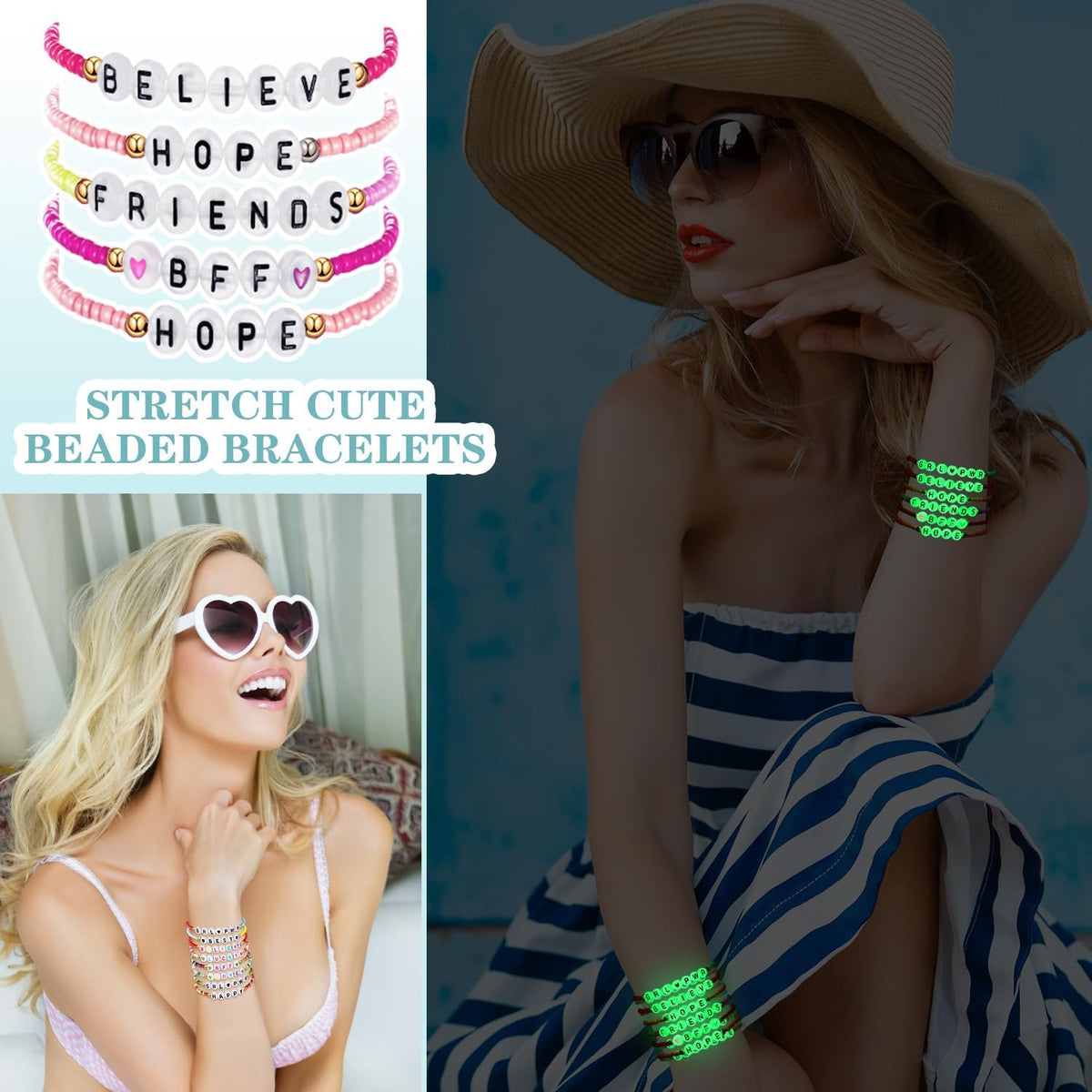 Lot de 96 bracelets d'amitié perlés style Y2K – Bracelets colorés empilables pour femmes et adolescentes, cadeaux de fête pour meilleures amies, cadeau inspirant, lot de bijoux tendance