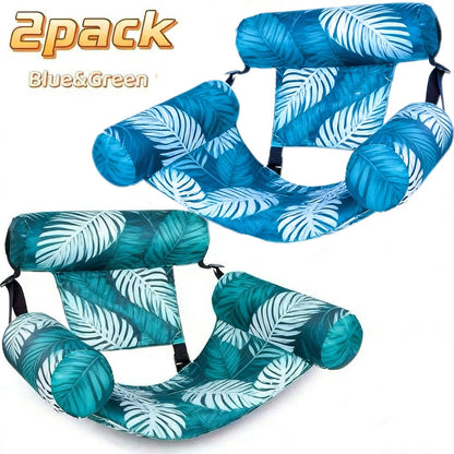 Chaise longue gonflable pour piscine en forme de feuille pour adultes, bouée d'été portable pour la plage, le lac ou les fêtes à la piscine - Disponible en bleu ou vert, lot de 1 ou lot de 2