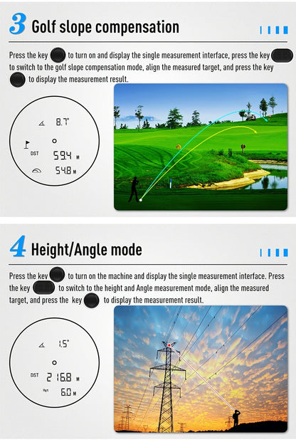 Télémètre laser de golf 1200 yards, grossissement 6x, commutateur de pente, vibration par impulsion, verrouillage de cible, compensation de trajectoire, rechargeable par USB-C pour le golf et la chasse