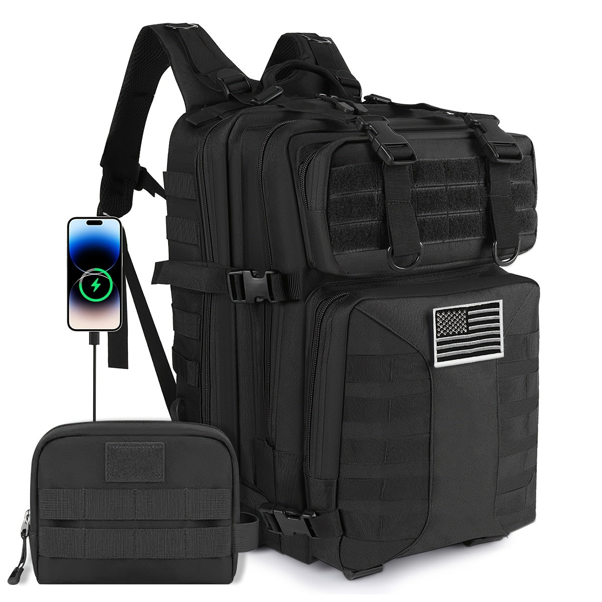 Sac à dos tactique unisexe haute capacité 50L – Sac militaire MOLLE pour le camping, la pêche, la chasse, la randonnée et les voyages – 13 options de couleurs incluant des variantes avec sac à main et sac de rangement