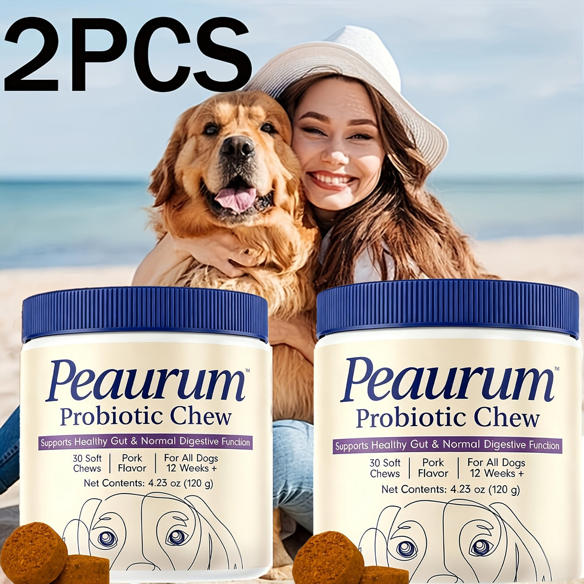 Probiotiques pour chiens, 60 gélules, formule naturelle à base de plantes, favorise la santé intestinale, la digestion et soulage les allergies saisonnières - 120 g, lot de 1 ou 2