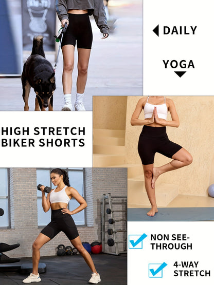 Lot de 5 shorts de cyclisme taille haute pour femme avec poches | Gainant et opaque | Short de sport pour yoga, course et entraînement, entrejambe de 15 cm | Stretch doux | XS-XXL | Couleurs assorties