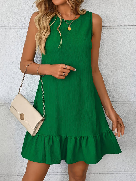 Robe décontractée pour femme, couleur unie, col rond, coupe ample, manches courtes, robe midi du quotidien, été | Vert, Rouge, Vert clair, Rose pâle, S-XXL