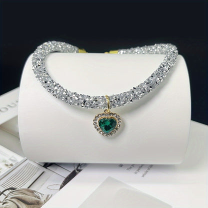 Collier pour chat avec pendentif cœur en strass - Collier élégant et brillant pour chats et petits chiens, collier de sécurité détachable réglable, bijou accessoire de mode pour animaux
