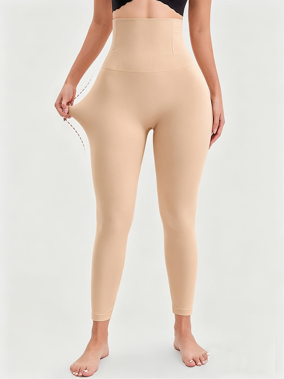 Leggings Capri galbants pour femme – Pantalon de yoga taille haute gainant, legging de sport extensible et opaque, abricot et noir