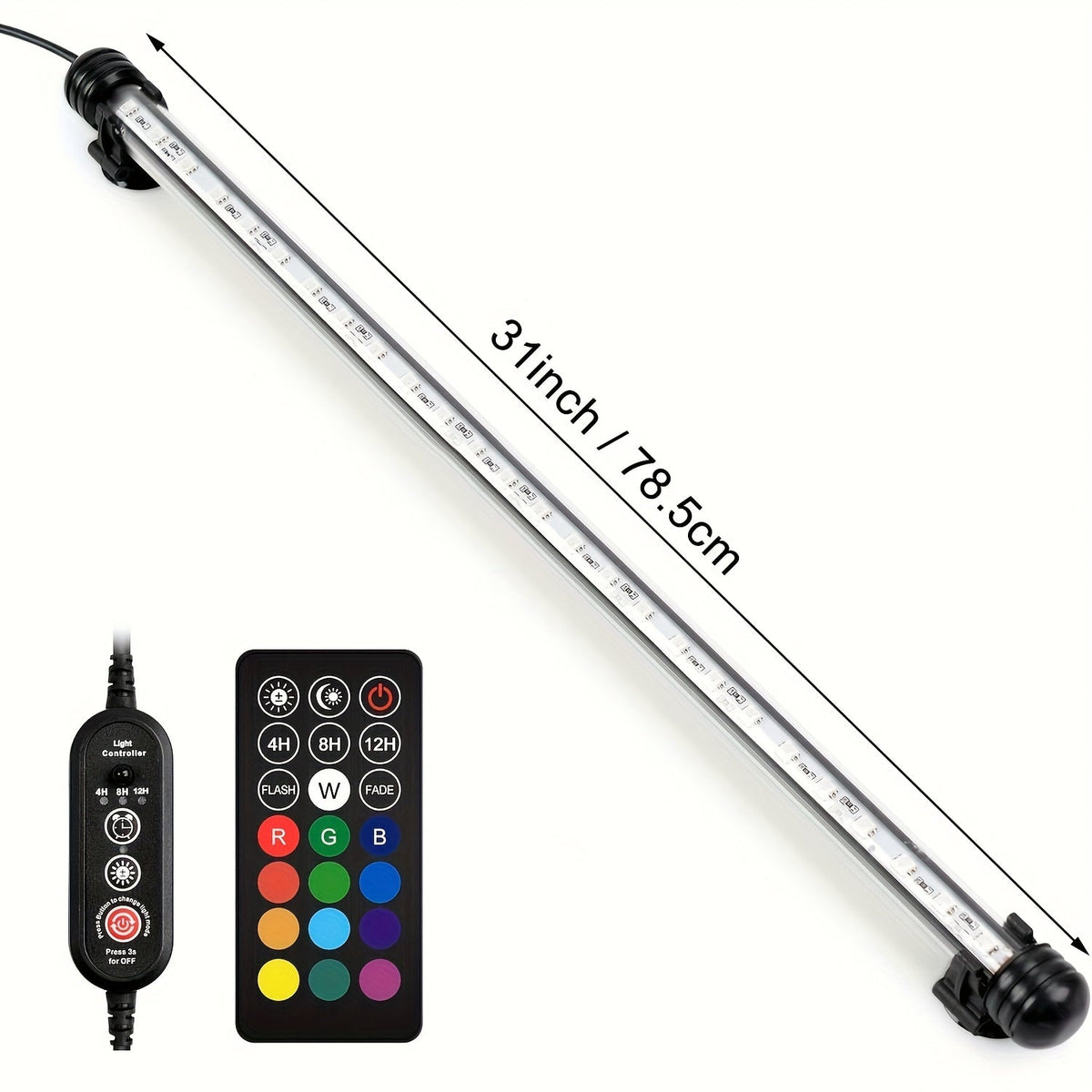 Éclairage LED submersible pour aquarium, lumière multicolore sous-marine pour aquarium, de 19 cm à 89 cm - Tailles multiples, 9 à 66 LED pour décoration d'aquarium d'eau douce et d'eau de mer