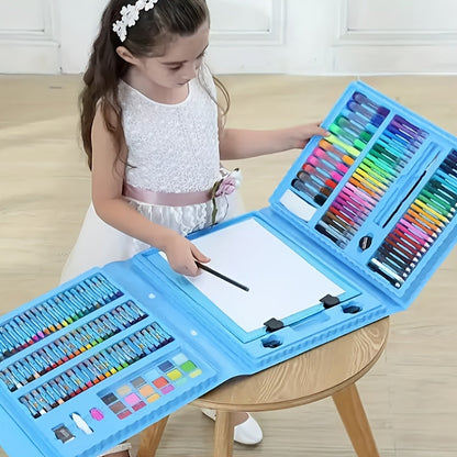 Kit de dessin et peinture pour enfants de 228 pièces avec chevalet, kit complet pour débutants de 3 à 12 ans, inclut carnet de croquis, livre de coloriage, marqueurs acryliques, feutres aquarellables, pastels à l'huile, crayons de couleur et gomme