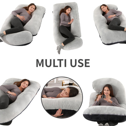 Oreiller de maternité en forme de J, coussin de grossesse corps entier avec taie d'oreiller – soutien du dos, des jambes et du ventre pour un sommeil réparateur, tailles 41" et 60", coloris et tissus variés, idéal comme cadeau de naissance