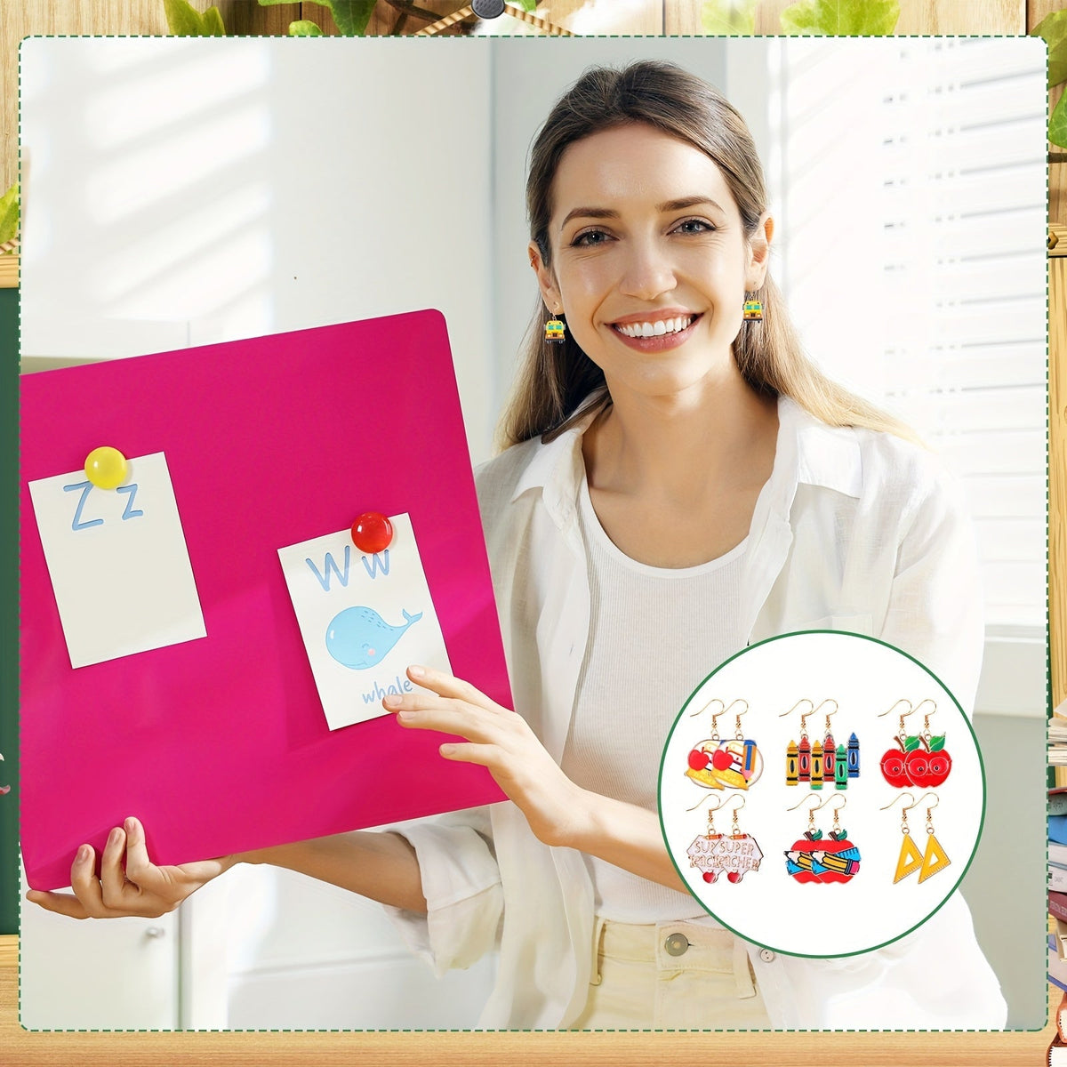 Lot de 36 paires de boucles d'oreilles pour enseignante - Motifs livre, crayon, règle et pomme, styles puces et pendantes - Cadeau de rentrée scolaire, cadeau de remerciement, cadeau de fête ou de Noël