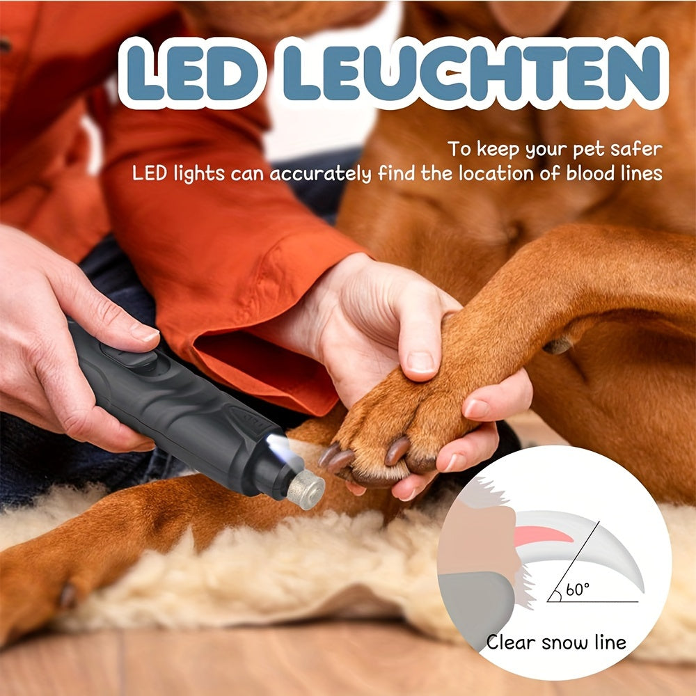 Coupe-griffes pour chien avec lumière LED - Lime à griffes rechargeable et silencieuse, 2 vitesses, coupe indolore pour grands et petits chiens, chargement USB avec meule