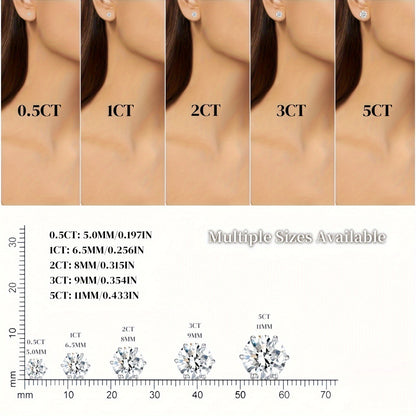 Boucles d'oreilles puces en moissanite, couleur D, pureté VVS, taille ronde brillant, argent sterling 925 – Options de 1 ct à 10 ct, pochette en velours et chiffon de polissage inclus, cadeau idéal pour un anniversaire, Noël et la Saint-Valentin (4,25 g)