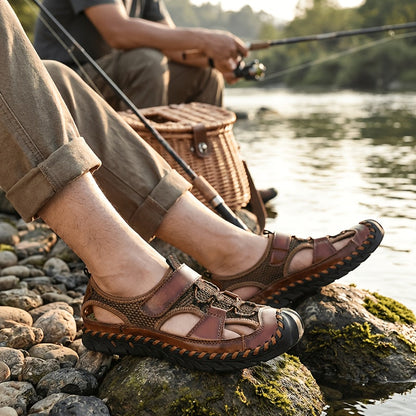 Sandales de pêcheur fermées pour hommes – Chaussures d'eau respirantes faites à la main, sandales de randonnée et de plage antidérapantes et anti-collision pour l'été | Velora