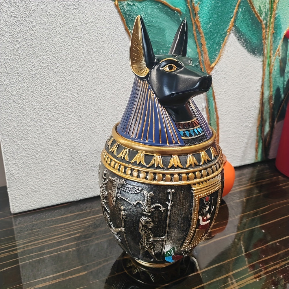 Urne funéraire pour animaux, figurine du dieu égyptien Anubis - Urne commémorative décorative en résine pour cendres de chat et de chien, pot souvenir unique pour la maison, cadeau de sympathie significatif pour la perte d'un animal