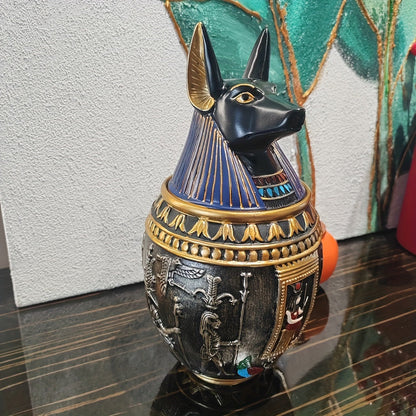 Urne funéraire pour animaux, figurine du dieu égyptien Anubis - Urne commémorative décorative en résine pour cendres de chat et de chien, pot souvenir unique pour la maison, cadeau de sympathie significatif pour la perte d'un animal