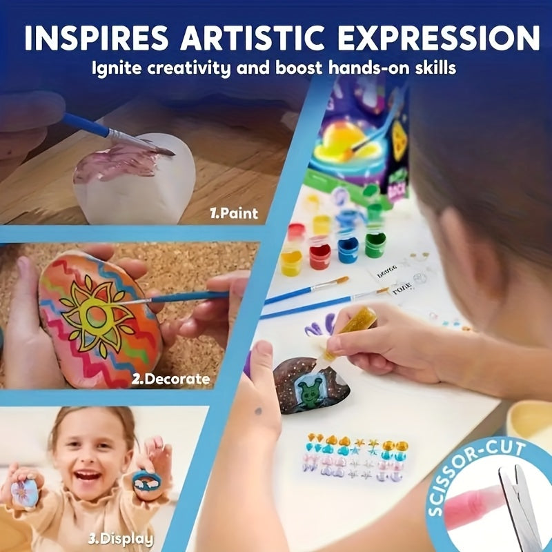Kit de peinture sur pierres phosphorescentes pour enfants – Ensemble créatif de bricolage et art rupestre, jouet de peinture graffiti, cadeau d'activité en plein air pour anniversaires de garçons et filles
