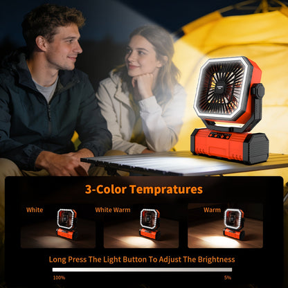 Ventilateur de camping portable 20 000 mAh avec télécommande, lumières LED, 4 vitesses et rotation à 360° – Ventilateur oscillant rechargeable sur batterie pour camping en plein air, camping-car et voyage
