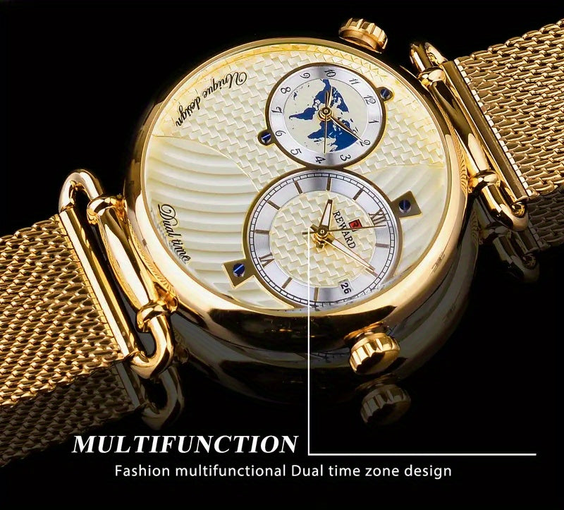 Montre à quartz vintage classique pour homme – Montre habillée élégante à cadran doré avec coffret cadeau, garde-temps analogique pour le travail, les occasions formelles et spéciales