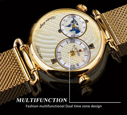 Montre à quartz vintage classique pour homme – Montre habillée élégante à cadran doré avec coffret cadeau, garde-temps analogique pour le travail, les occasions formelles et spéciales